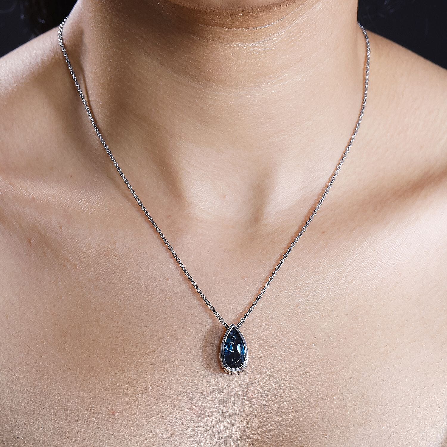 Indicolite Colour Quartz Pendant with Chain (Size 20) in Platinum Overlay Sterling Silver  4.750  Ct.