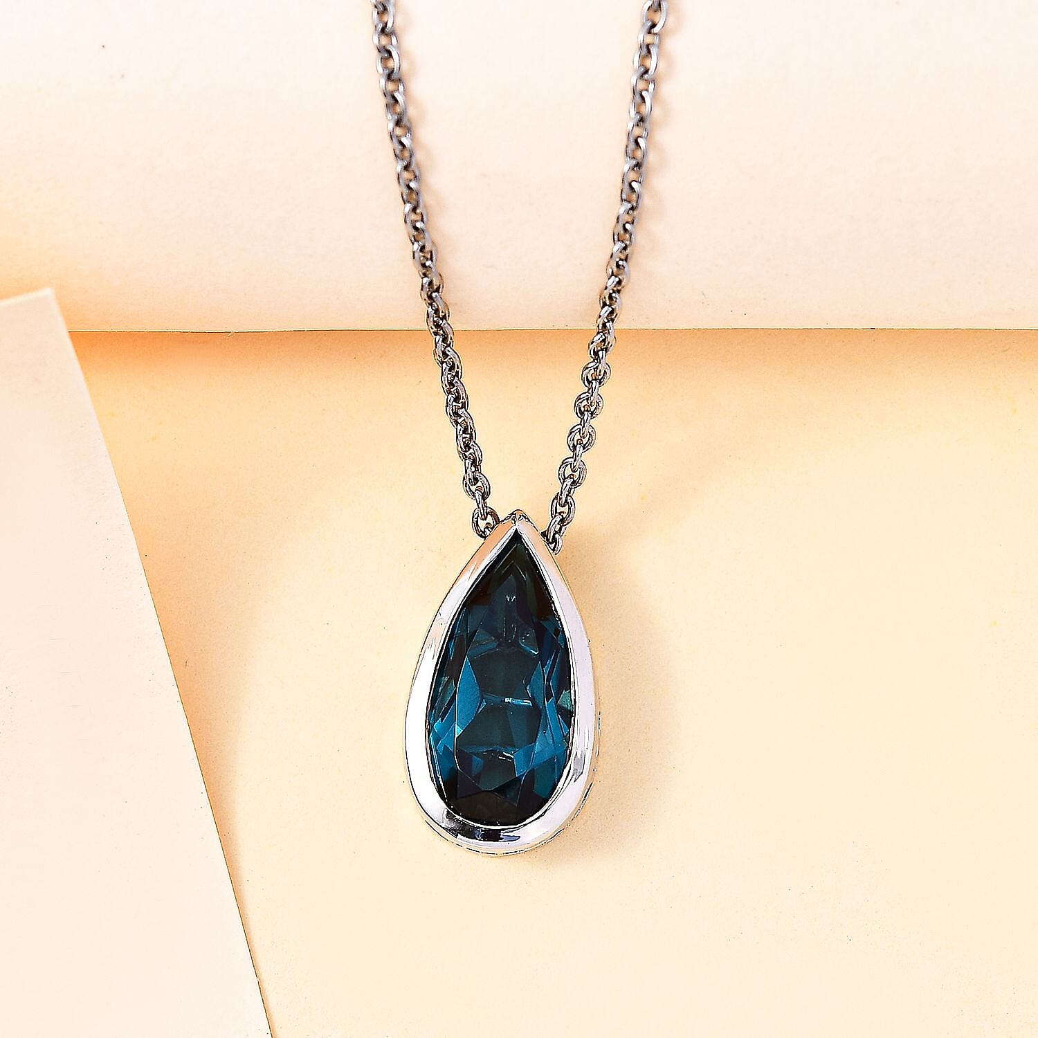 Indicolite Colour Quartz Pendant with Chain (Size 20) in Platinum Overlay Sterling Silver  4.750  Ct.