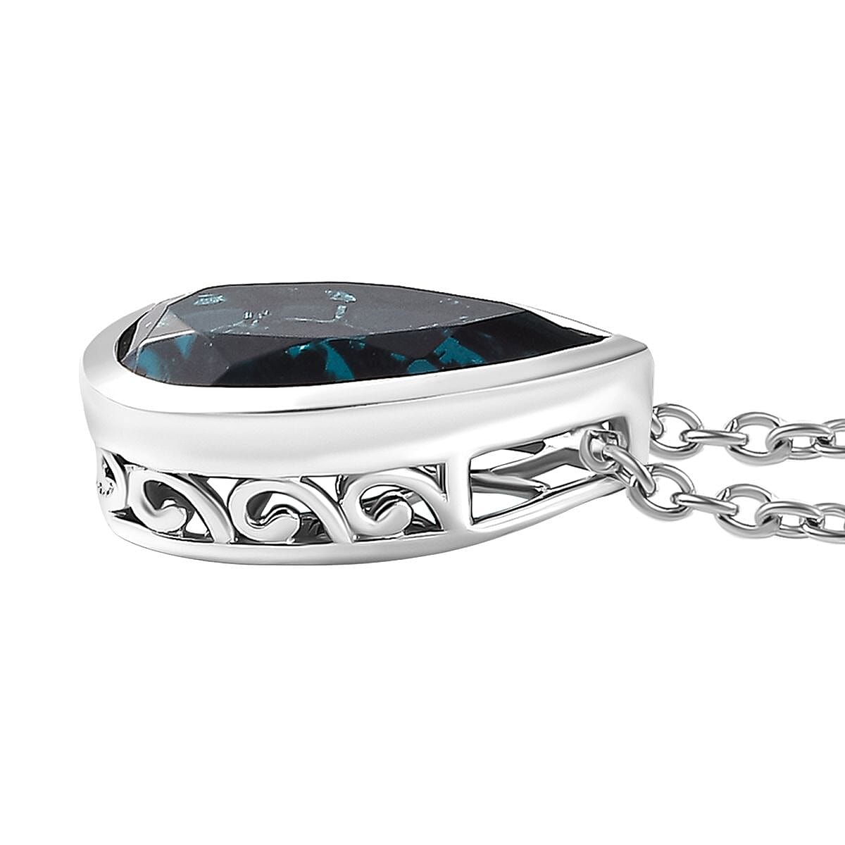 Indicolite Colour Quartz Pendant with Chain (Size 20) in Platinum Overlay Sterling Silver  4.750  Ct.