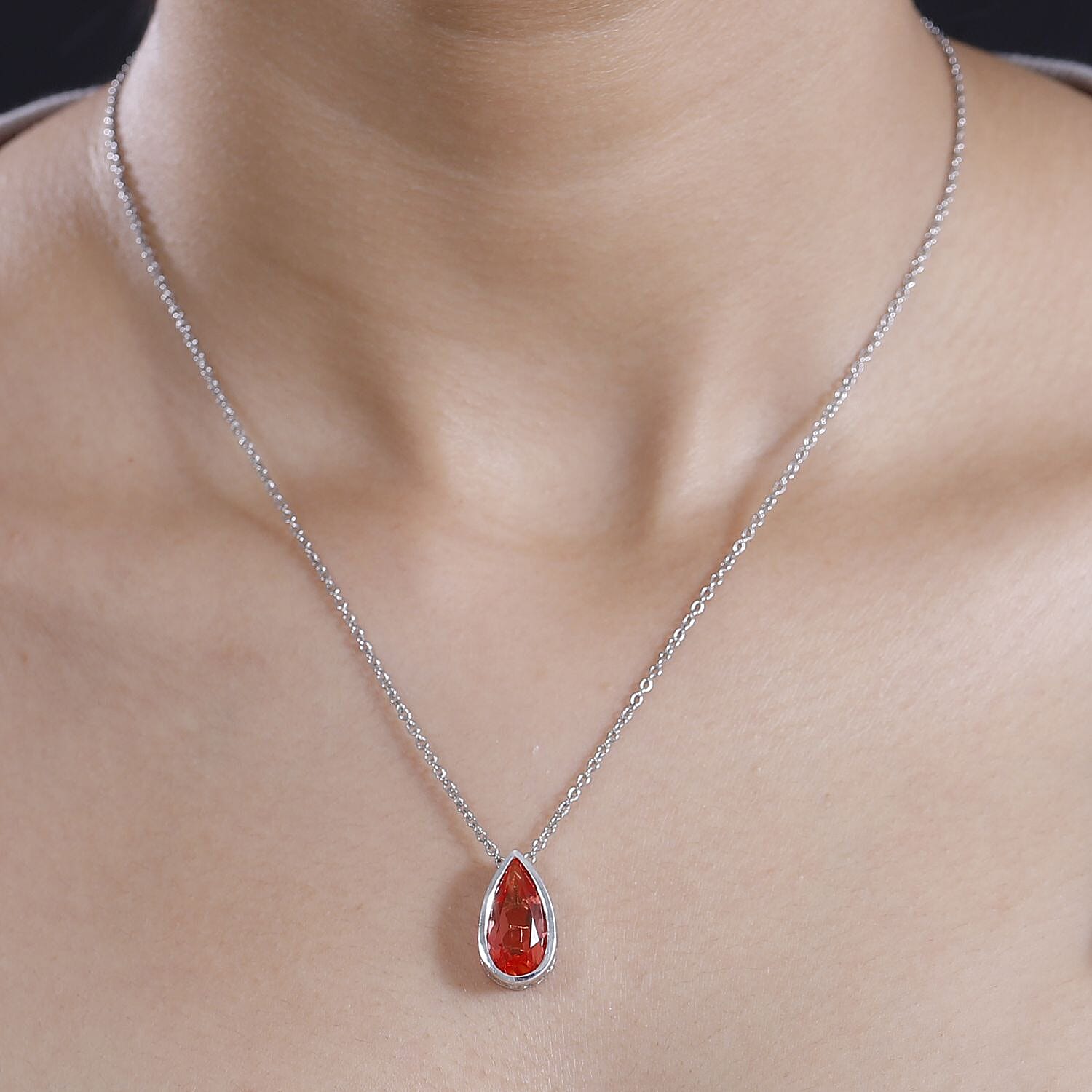 Padparadscha Colour Quartz Pendant with Chain (Size 20) in Platinum Overlay Sterling Silver  4.750  Ct.