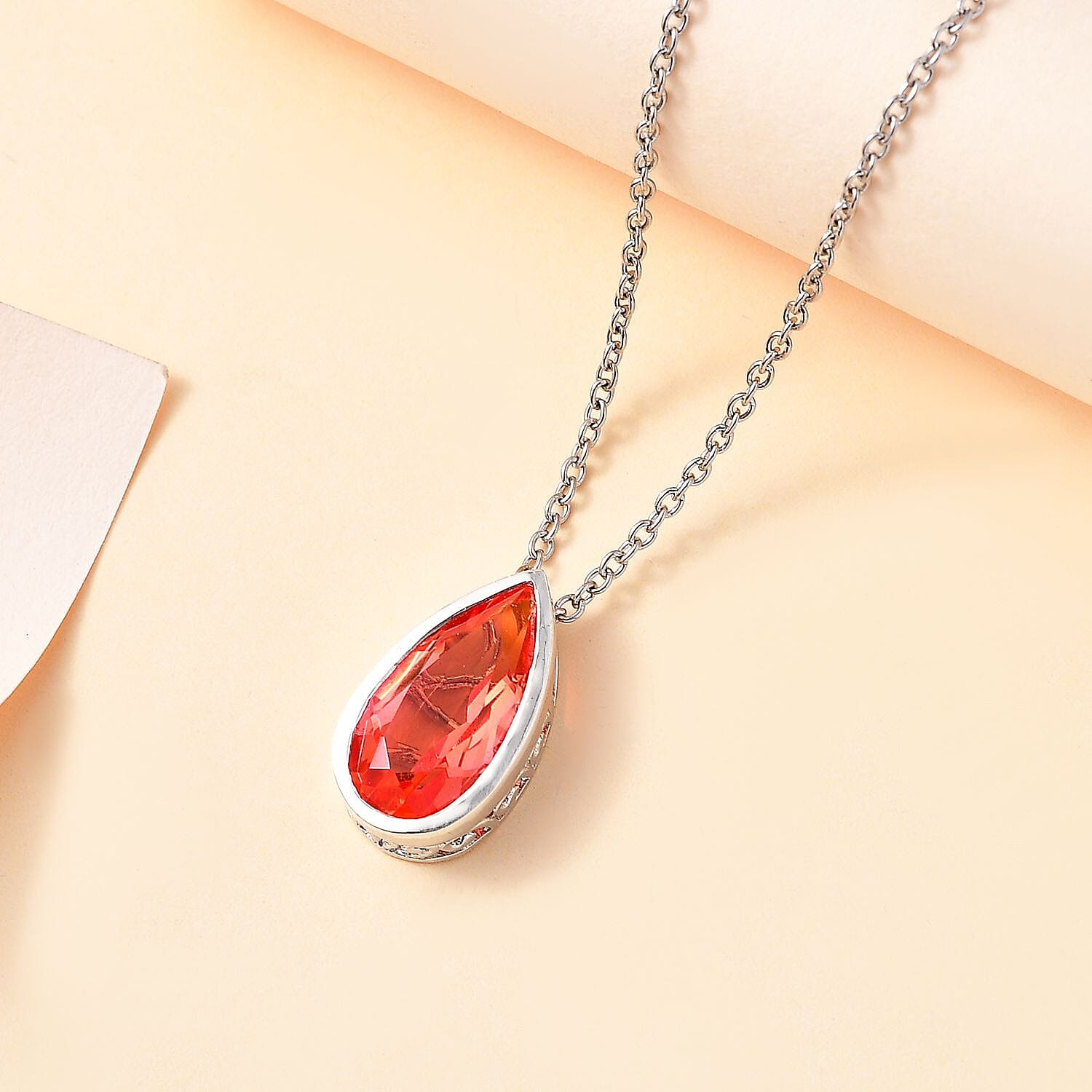 Padparadscha Colour Quartz Pendant with Chain (Size 20) in Platinum Overlay Sterling Silver  4.750  Ct.