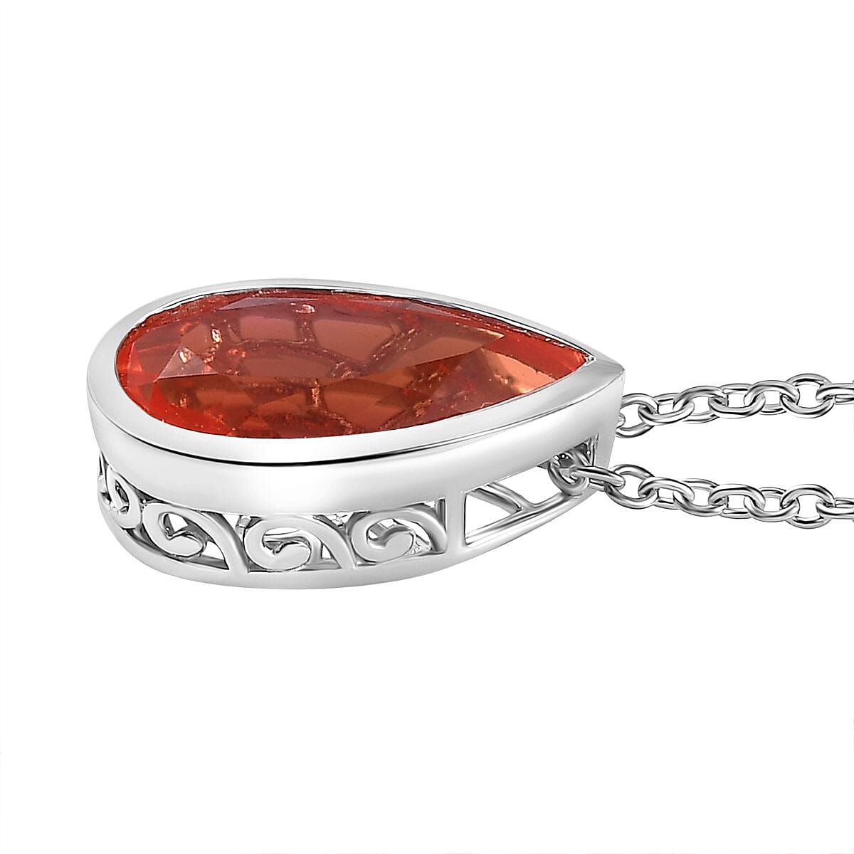 Padparadscha Colour Quartz Pendant with Chain (Size 20) in Platinum Overlay Sterling Silver  4.750  Ct.