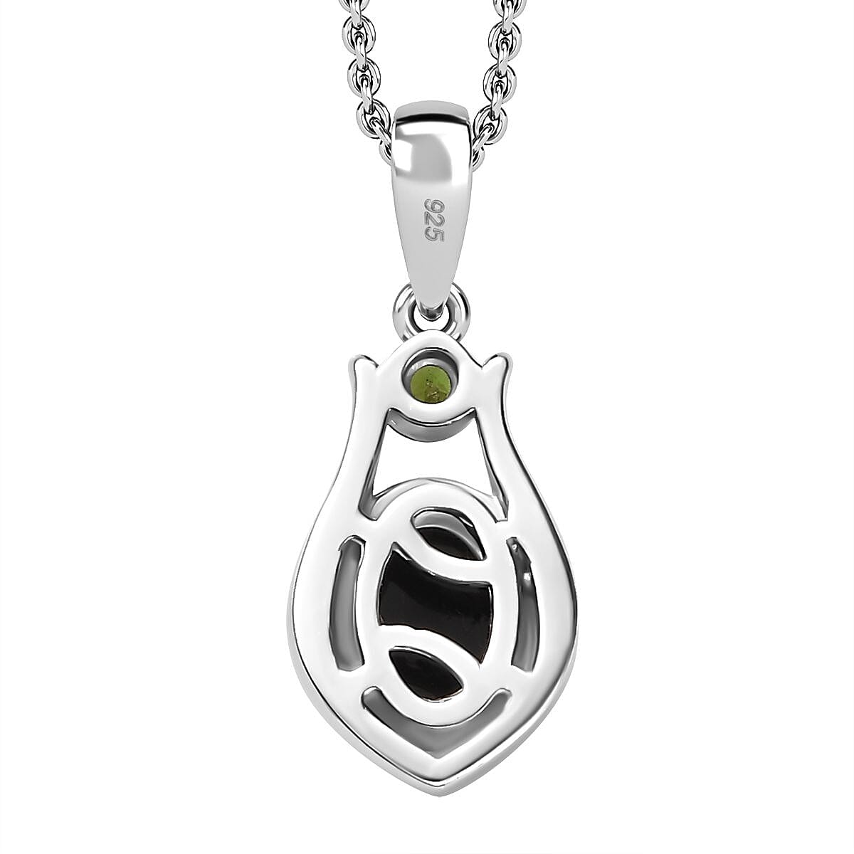 Boulder Opal, Natural Chrome Diopside Pendant with Chain (Size 20) in Rhodium Overlay Sterling Silver 1.040  Ct.