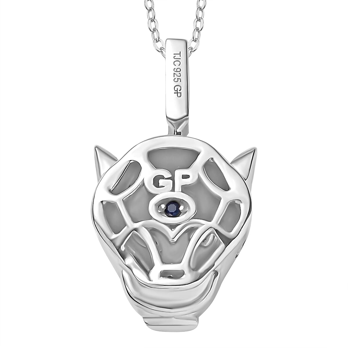 GP Tiger Totem Collection - Moissanite & Chrome Diopside Puma Pendant with Chain (Size 20) in Rhodium Overlay Sterling Silver