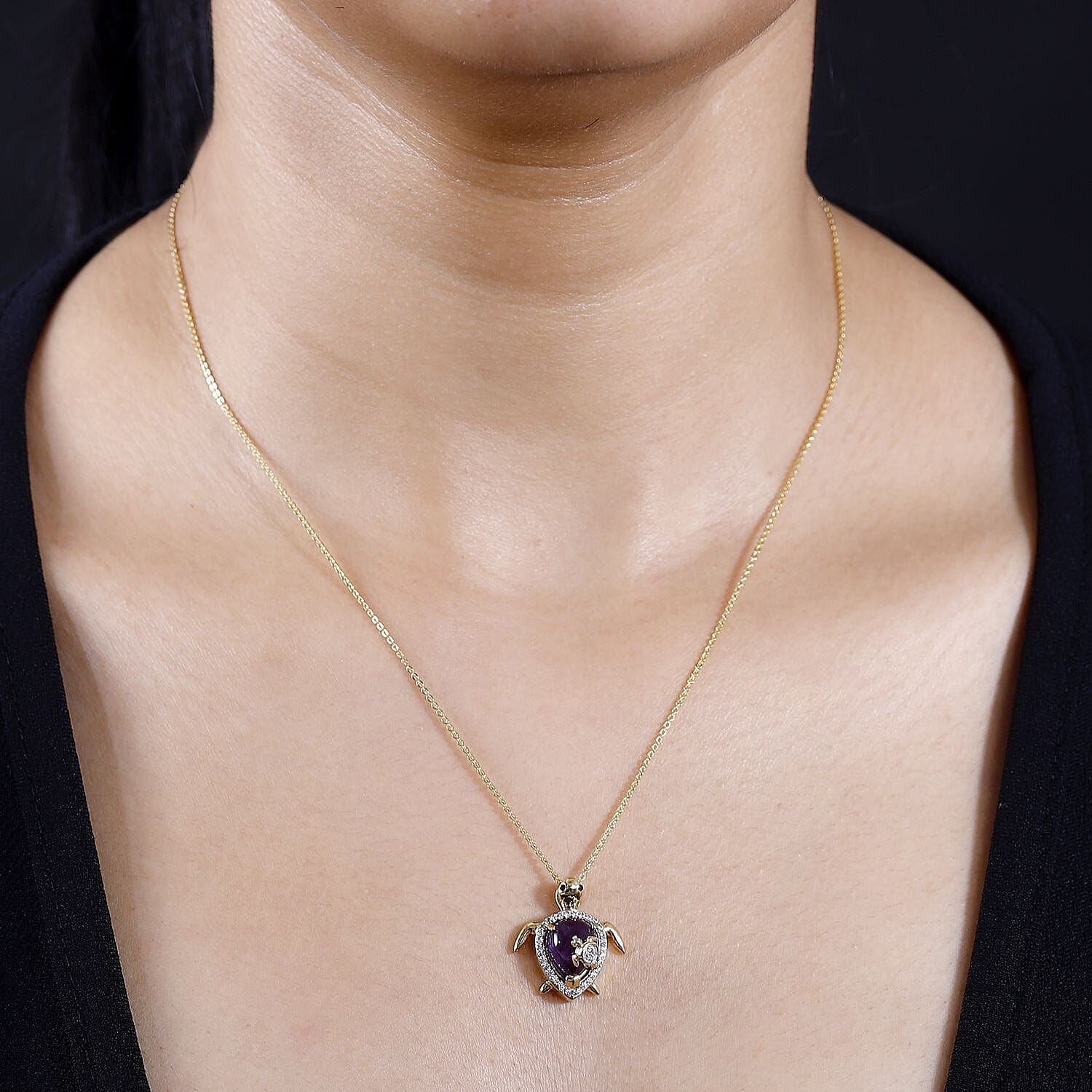 GP Italian Garden Collection - Amethyst & Multi Gemstone Pendant with Chain (Size 20) in 18K YG Vermeil Plated Sterling Silver 3.03 Ct  Silver Wt. 6.78 Gms.