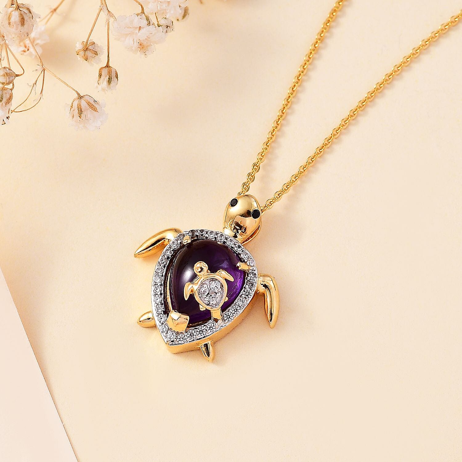 GP Italian Garden Collection - Amethyst & Multi Gemstone Pendant with Chain (Size 20) in 18K YG Vermeil Plated Sterling Silver 3.03 Ct  Silver Wt. 6.78 Gms.