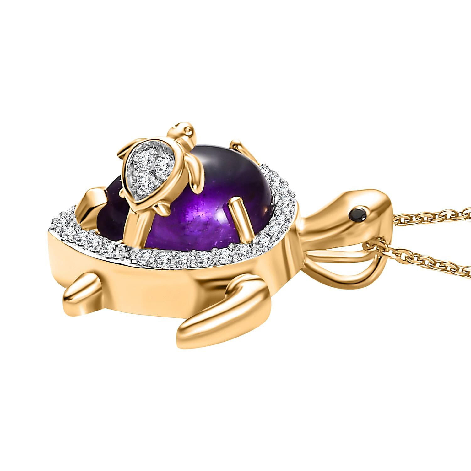 GP Italian Garden Collection - Amethyst & Multi Gemstone Pendant with Chain (Size 20) in 18K YG Vermeil Plated Sterling Silver 3.03 Ct  Silver Wt. 6.78 Gms.
