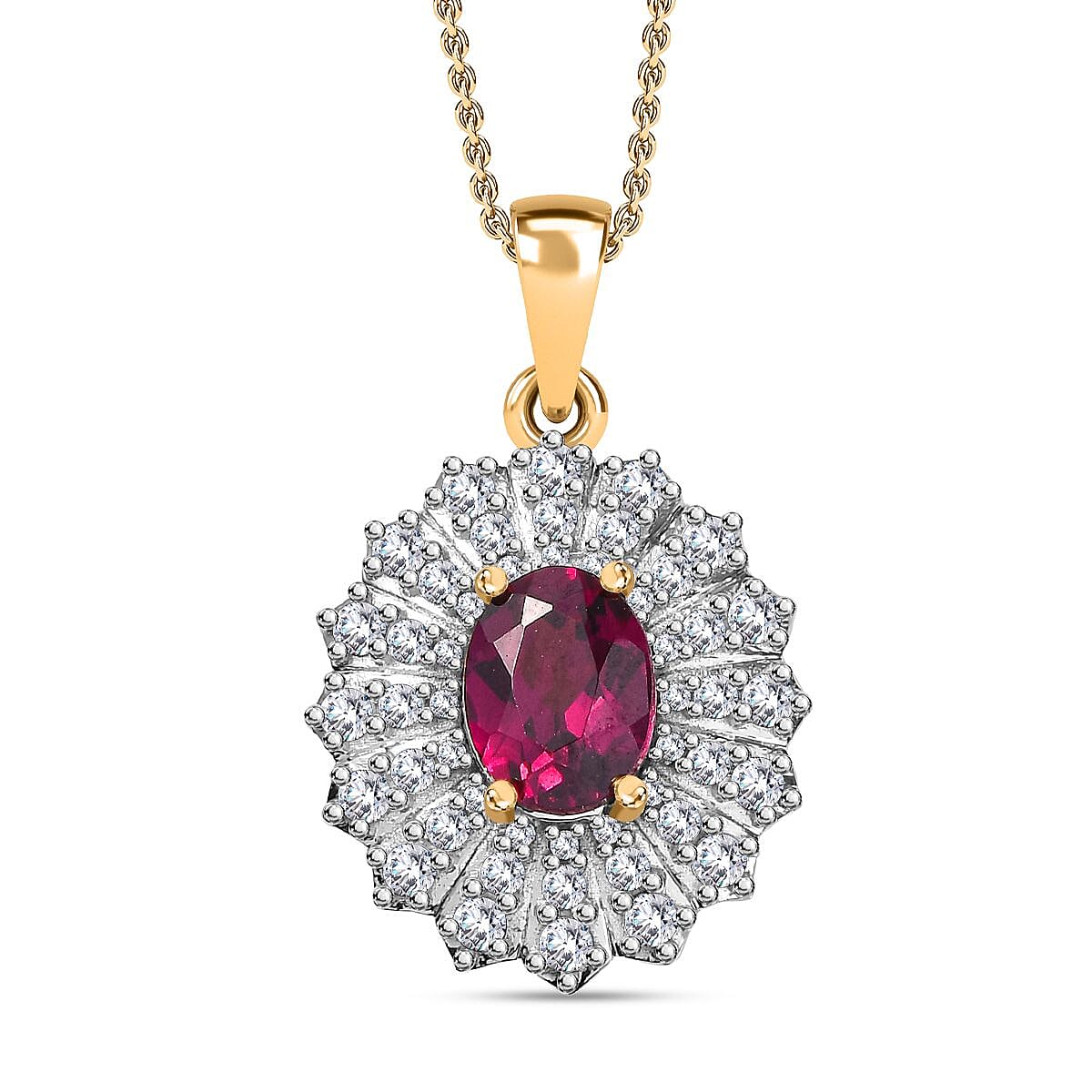 Tony Diniz Collection - Natural Ember Garnet, Natural White Zircon Necklace (Size 20) in 18K Gold Vermeil Sterling Silver 3.100 Ct.