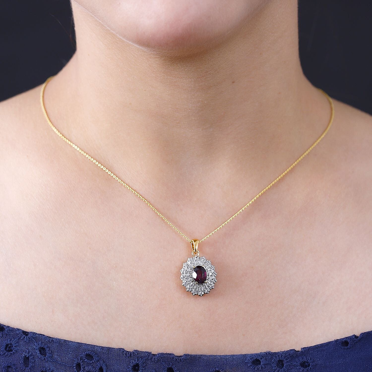 Tony Diniz Collection - Natural Ember Garnet, Natural White Zircon Necklace (Size 20) in 18K Gold Vermeil Sterling Silver 3.100 Ct.