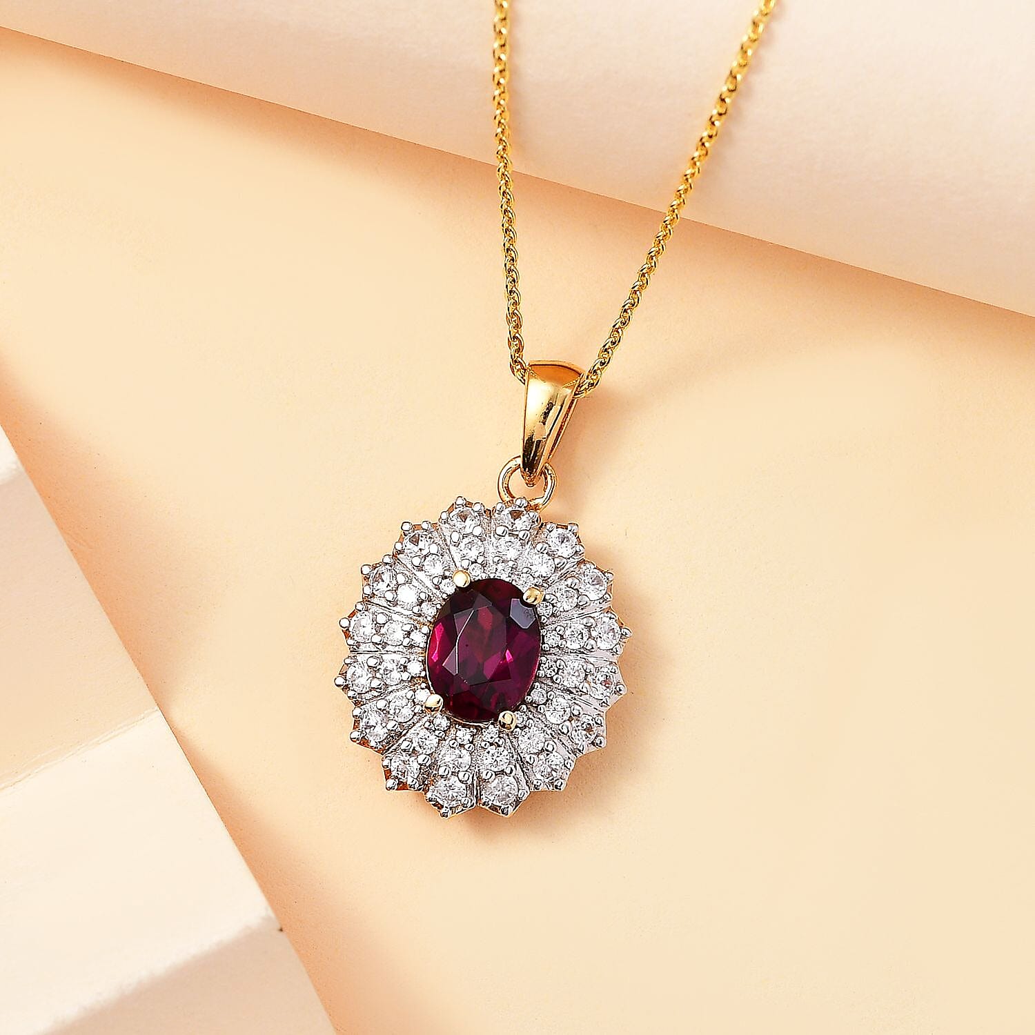 Tony Diniz Collection - Natural Ember Garnet, Natural White Zircon Necklace (Size 20) in 18K Gold Vermeil Sterling Silver 3.100 Ct.