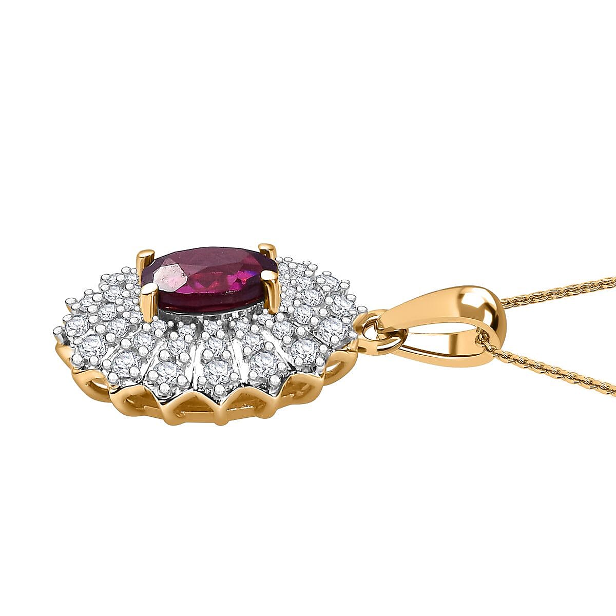 Tony Diniz Collection - Natural Ember Garnet, Natural White Zircon Necklace (Size 20) in 18K Gold Vermeil Sterling Silver 3.100 Ct.