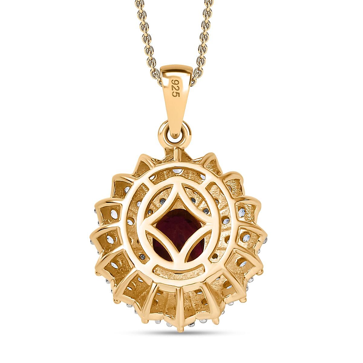 Tony Diniz Collection - Natural Ember Garnet, Natural White Zircon Necklace (Size 20) in 18K Gold Vermeil Sterling Silver 3.100 Ct.