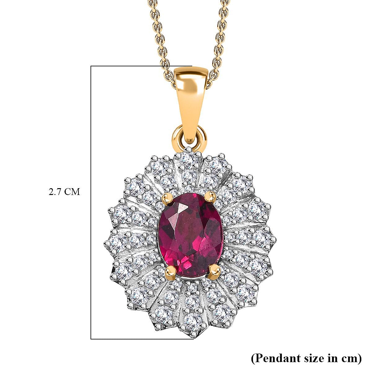 Tony Diniz Collection - Natural Ember Garnet, Natural White Zircon Necklace (Size 20) in 18K Gold Vermeil Sterling Silver 3.100 Ct.