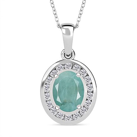 Grandidierite & Natural Zircon Pendant with Chain (Size 20) in Rhodium Overlay Sterling Silver 2.53 Ct, Silver Wt. 5.14 Gms