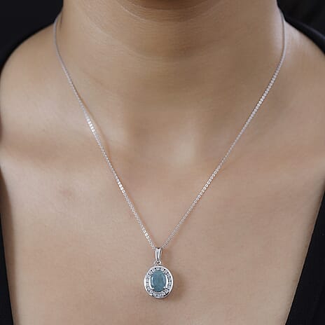 Grandidierite & Natural Zircon Pendant with Chain (Size 20) in Rhodium Overlay Sterling Silver 2.53 Ct, Silver Wt. 5.14 Gms