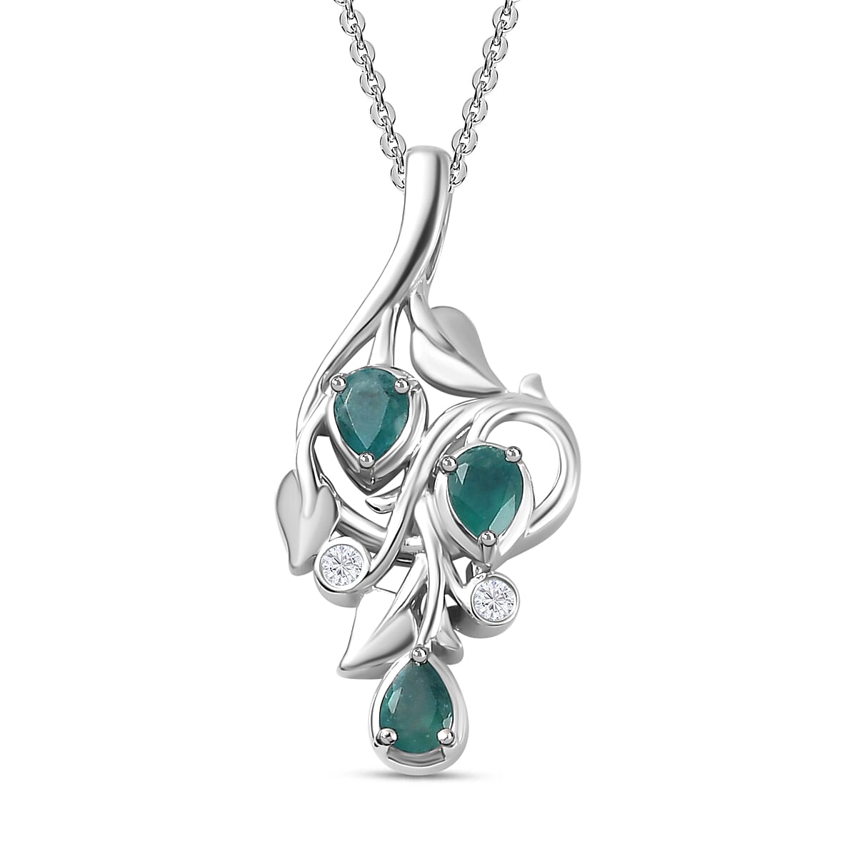 Grandidierite & Natural Zircon Pendant with Chain (Size 20) in Rhodium Overlay Sterling Silver