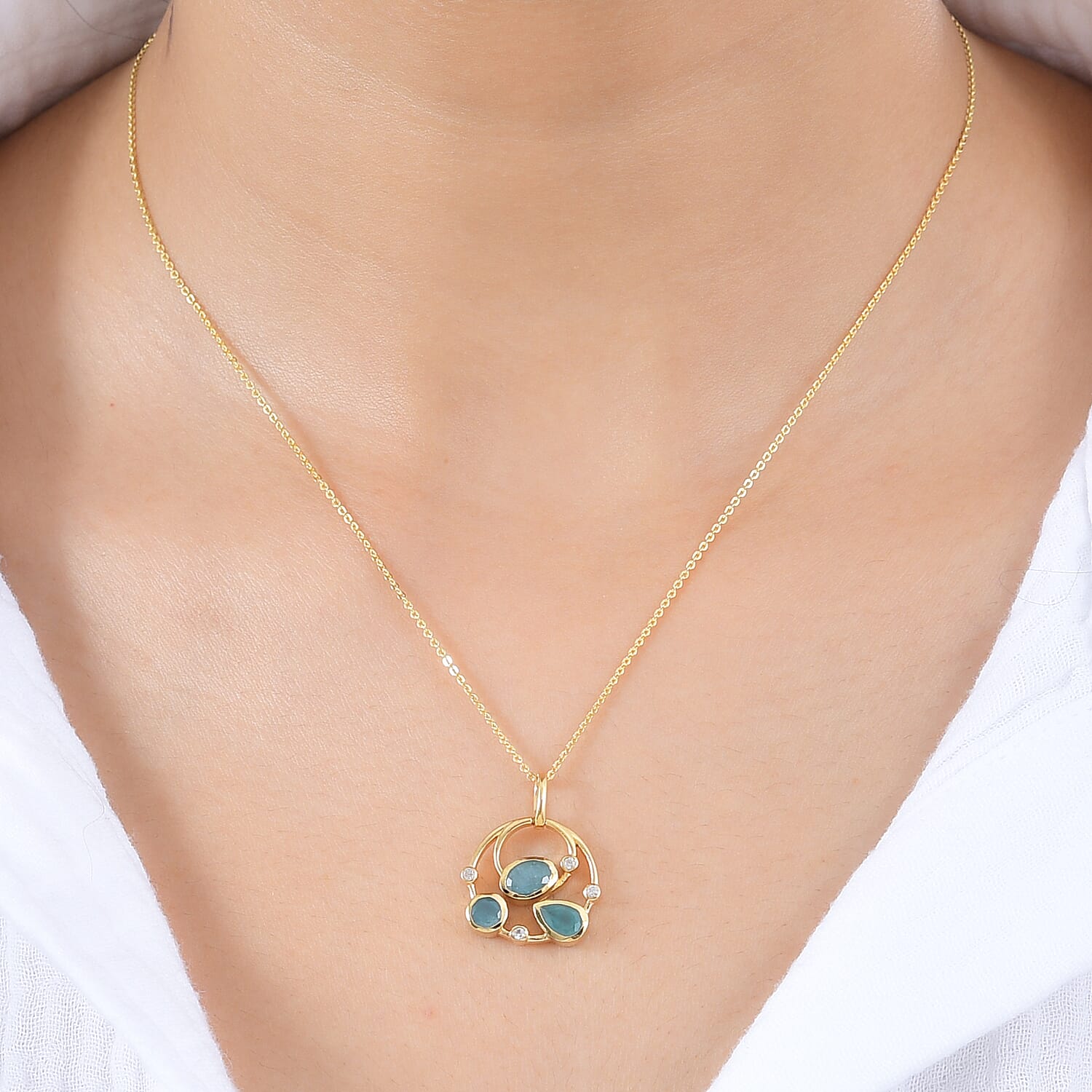 Grandidierite & Natural Pendant With Chain (Size 18) in 18K Vermeil YG Plated Sterling Silver 1.29 Ct, Silver Wt. 5.30 GM