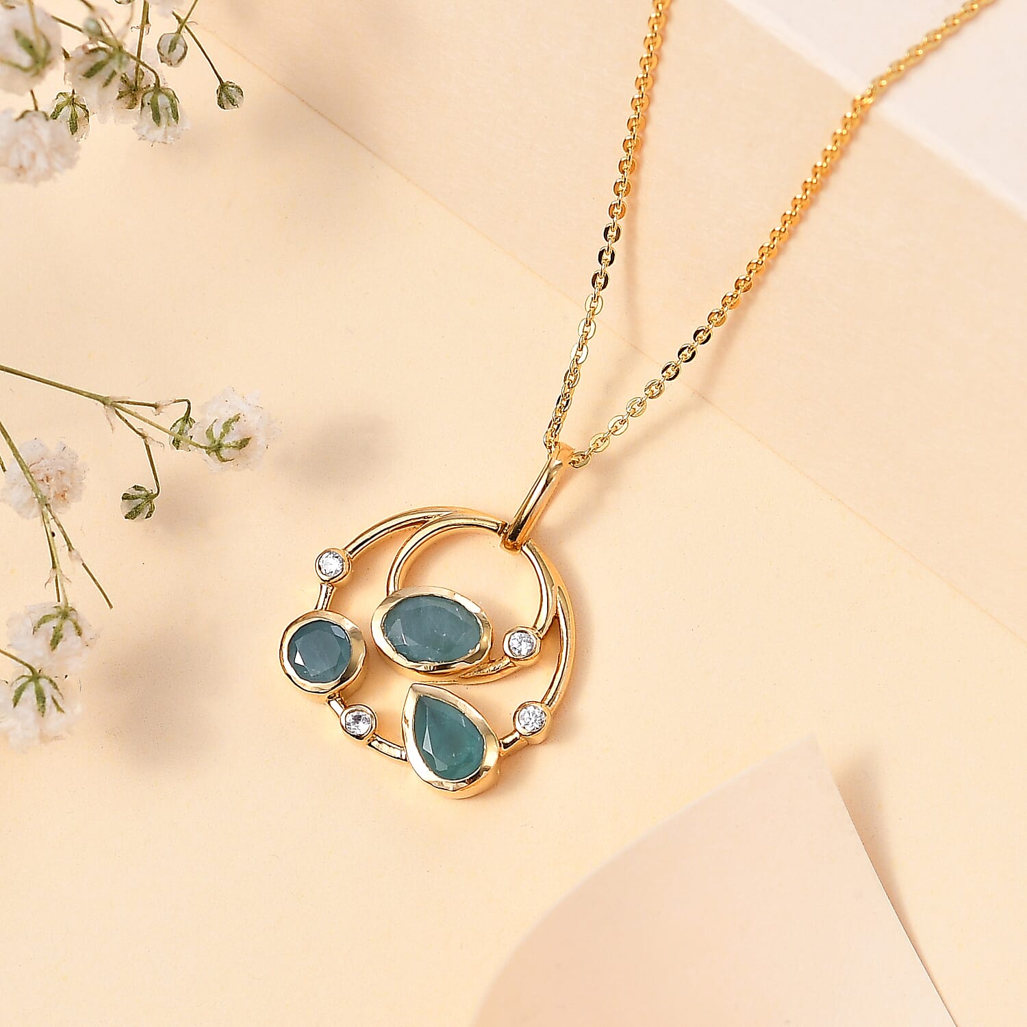 Grandidierite & Natural Pendant With Chain (Size 18) in 18K Vermeil YG Plated Sterling Silver 1.29 Ct, Silver Wt. 5.30 GM