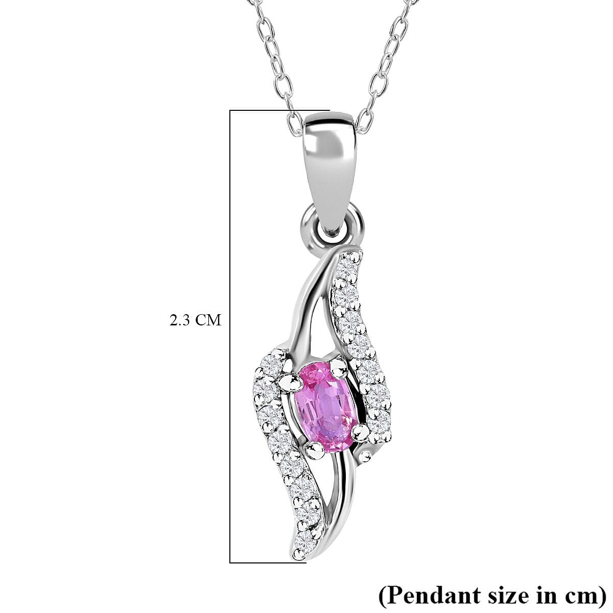 Madagaskar Pink Sapphire & Natural Zircon Drop Pendant with Chain (Size 20) in Rhodium Overlay Sterling Silver