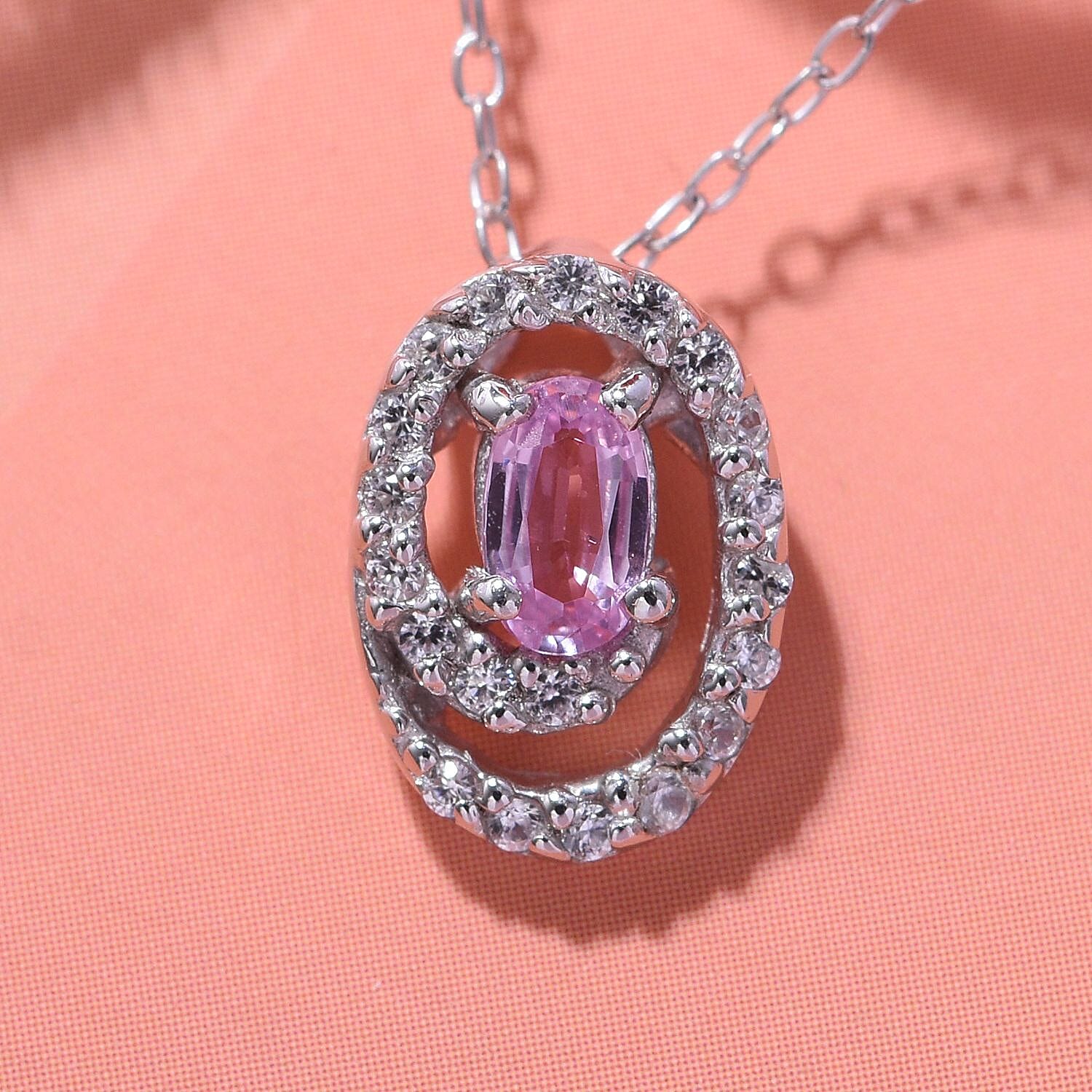 Madagaskar Pink Sapphire & Natural Zircon Pendant with Chain (Size 20) in Rhodium Overlay Sterling Silver
