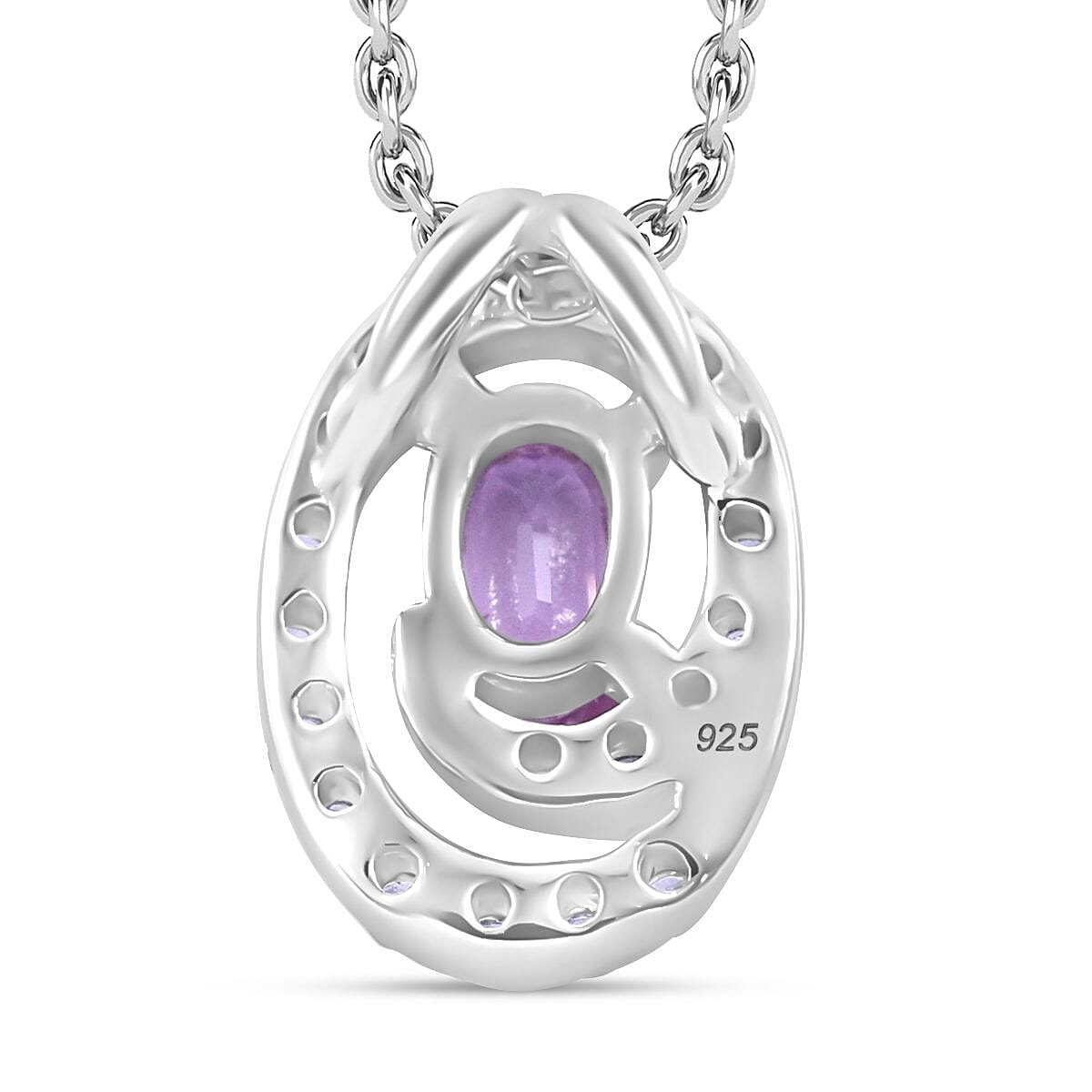 Madagaskar Pink Sapphire & Natural Zircon Pendant with Chain (Size 20) in Rhodium Overlay Sterling Silver