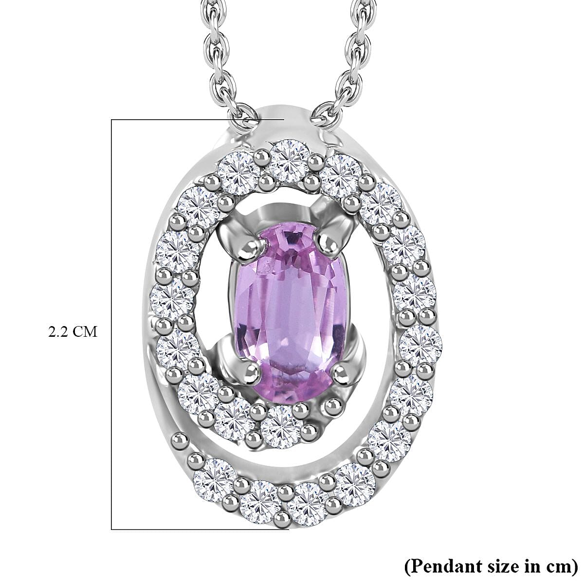 Madagaskar Pink Sapphire & Natural Zircon Pendant with Chain (Size 20) in Rhodium Overlay Sterling Silver