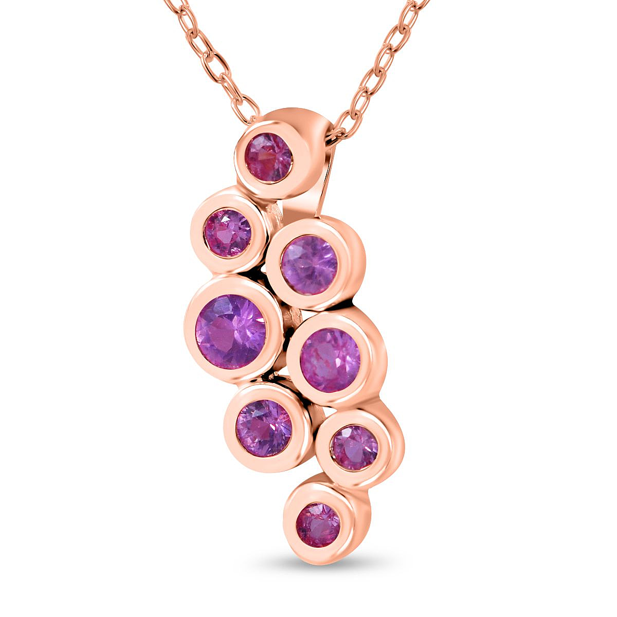 Pink Sapphire Bubble Pendant with Chain (Size 20) in Vermeil RG Sterling Silver 1.500 Ct.