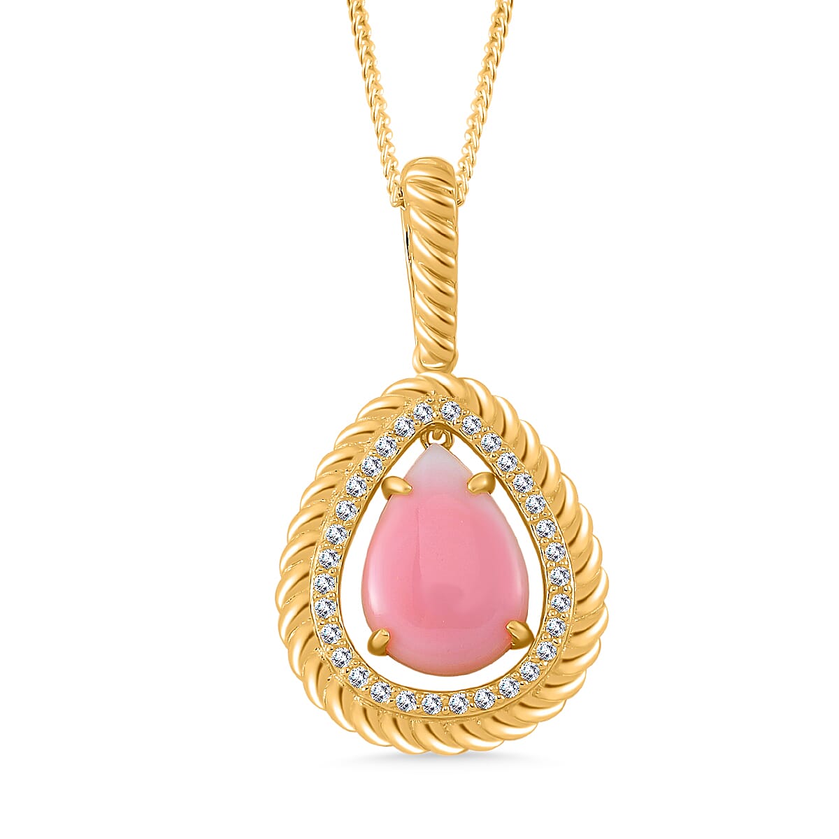 Queen Conch Shell & White Zircon Pendant with Chain (Size 18) in 18K Vermeil Yellow Gold Plated Sterling Silver 6.89 Ct.