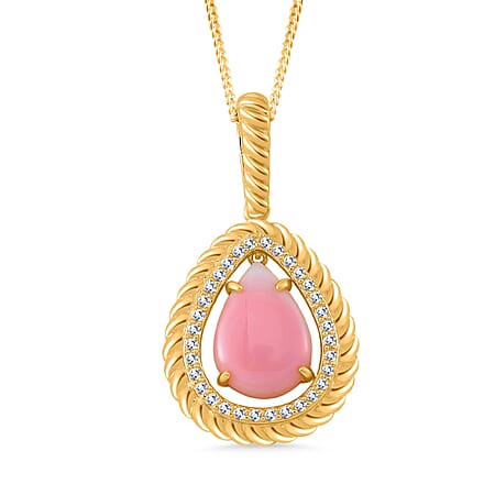 Pink Conch Shell, White Zircon Pendant with Chain (Size 18) in 18K Yellow Gold Vermeil Plated Sterling Silver, Silver Wt. 6.37 Gms  6.890  Ct.