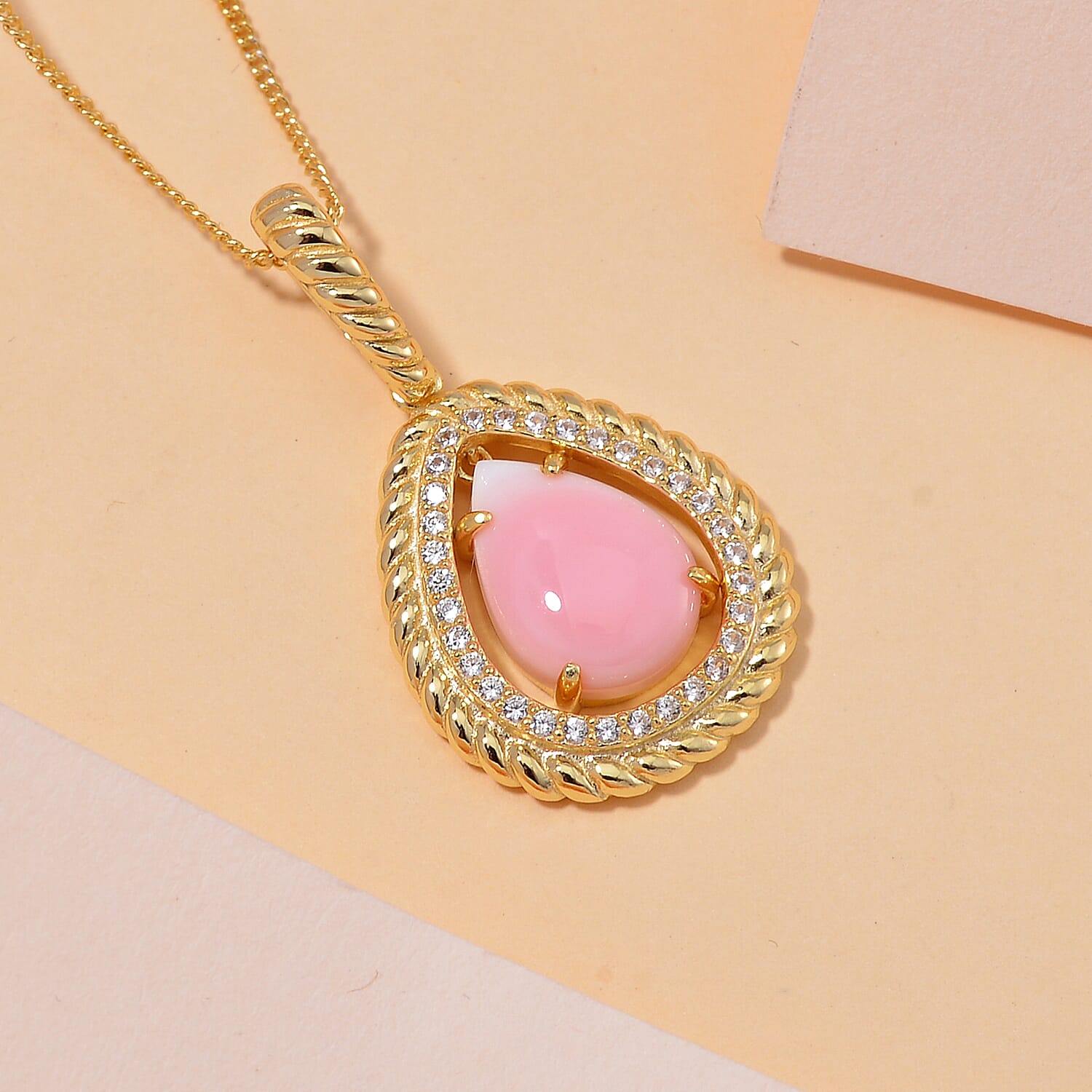 Queen Conch Shell & White Zircon Pendant with Chain (Size 18) in 18K Vermeil Yellow Gold Plated Sterling Silver 6.89 Ct.