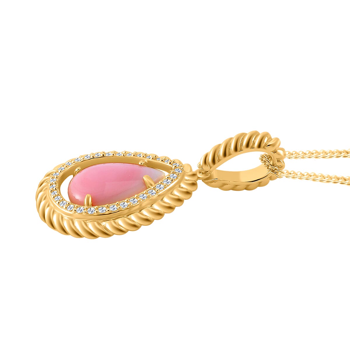 Queen Conch Shell & White Zircon Pendant with Chain (Size 18) in 18K Vermeil Yellow Gold Plated Sterling Silver 6.89 Ct.