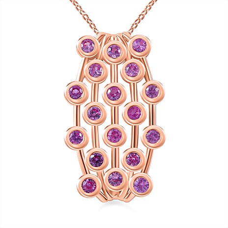 Madagascar Pink Sapphire Bubble Pendant with Chain (Size 20) in 18K Vermeil RG Plated Sterling Silver 1.60 Ct