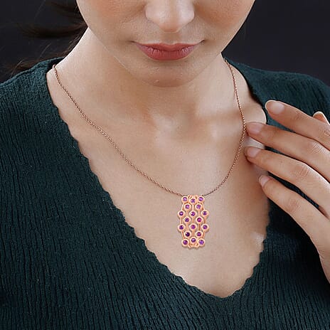 Madagascar Pink Sapphire Bubble Pendant with Chain (Size 20) in 18K Vermeil RG Plated Sterling Silver 1.60 Ct