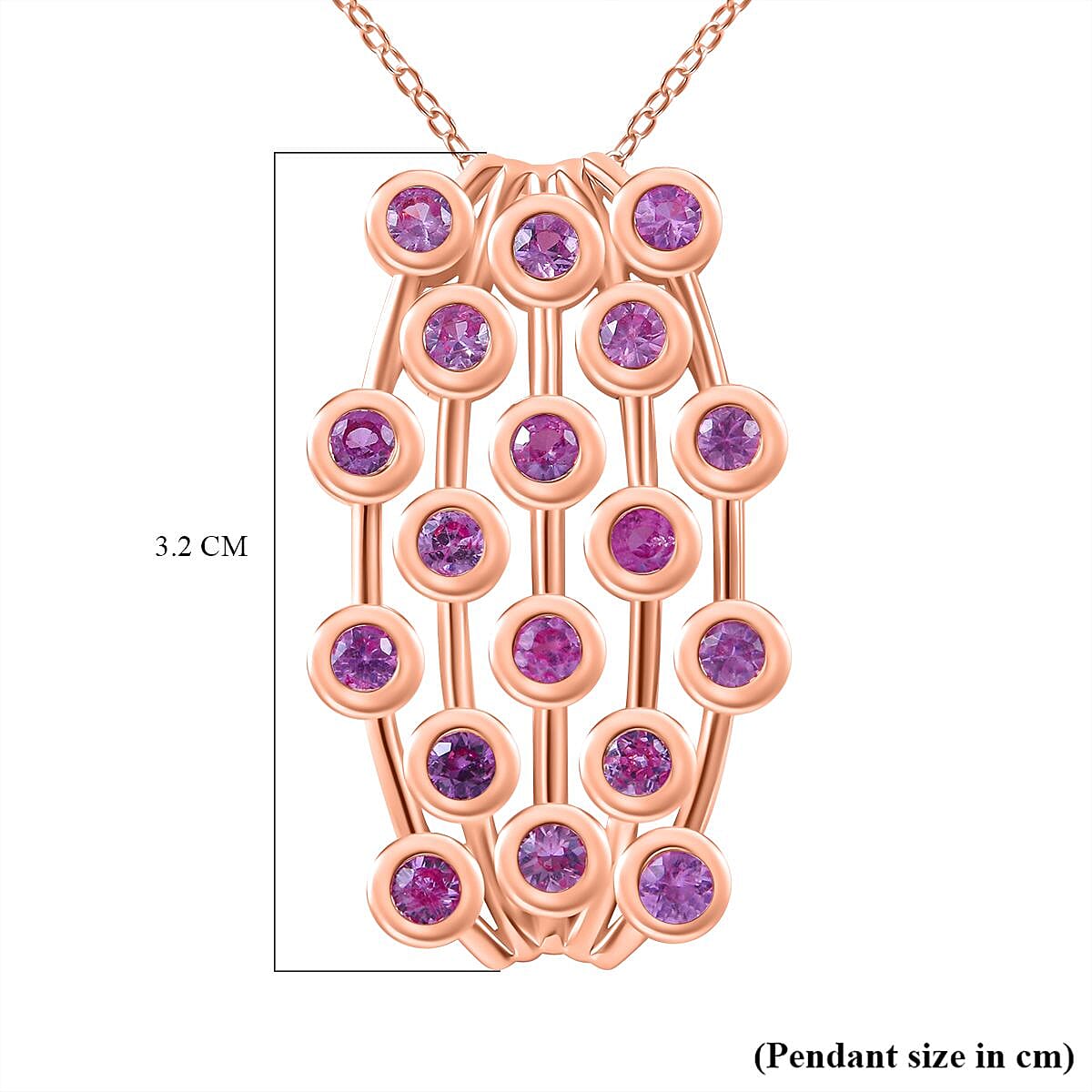 Madagascar Pink Sapphire Bubble Pendant with Chain (Size 20) in 18K Vermeil Rose Gold Plated Sterling Silver 1.60 Ct. Madagascar Pink Sapphire Bubble Pendant with Chain (Size 20) in 18K Vermeil Rose Gold Plated Sterling Silver 1.60 Ct.