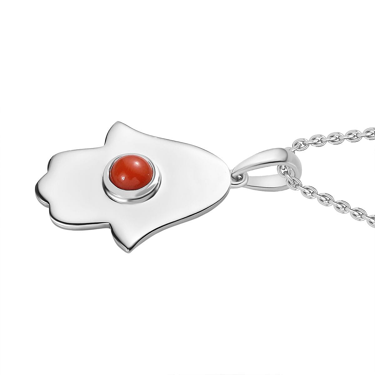 Coral Pendant with  Chain (Size 20) in Rhodium Overlay Sterling Silver