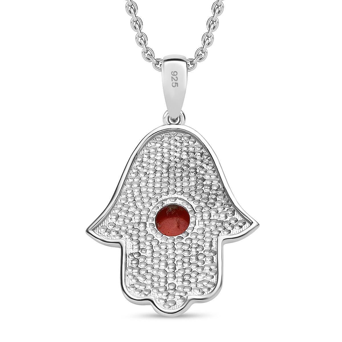 Coral Pendant with  Chain (Size 20) in Rhodium Overlay Sterling Silver