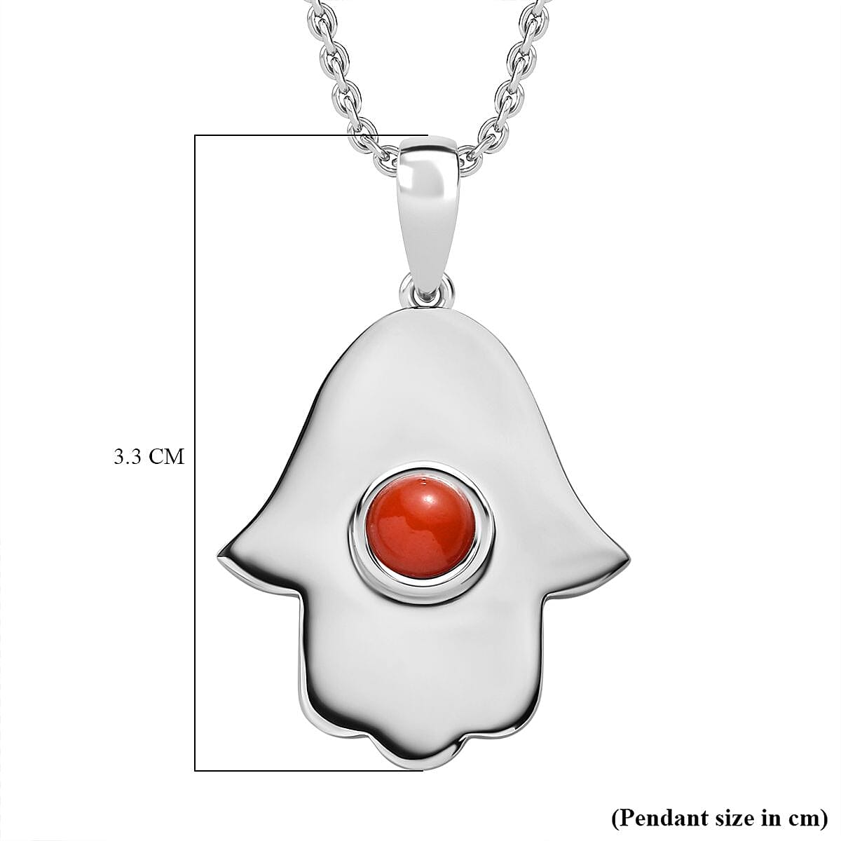 Coral Pendant with  Chain (Size 20) in Rhodium Overlay Sterling Silver