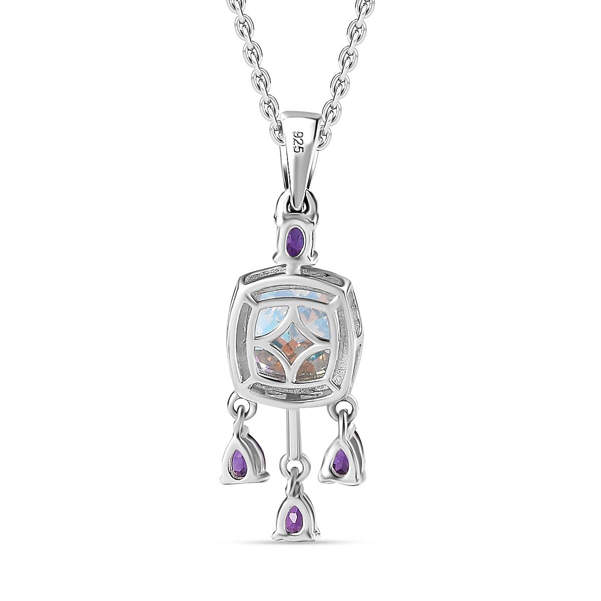 Mercury Mystic Topaz & Amethyst Pendant with Chain (Size 20) in Rhodium Overlay Sterling Silver 3.10 Ct, Silver Wt. 6.57 Gms