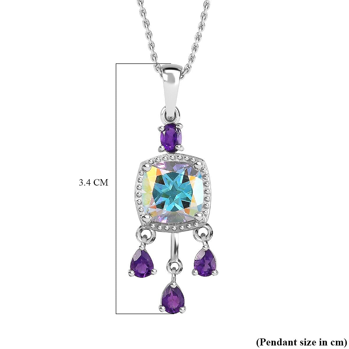 Mercury Mystic Topaz & Amethyst Pendant with Chain (Size 20) in Rhodium Overlay Sterling Silver 3.10 Ct, Silver Wt. 6.57 Gms