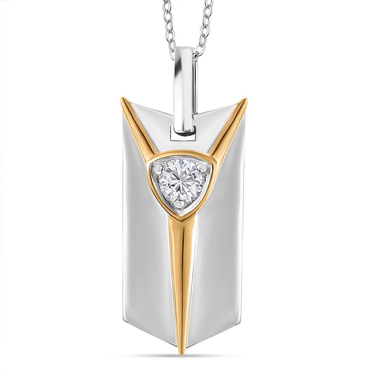 Moissanite Byzantine Shield Pendant with Chain (Size 20) in Platinum Overlay Sterling Silver