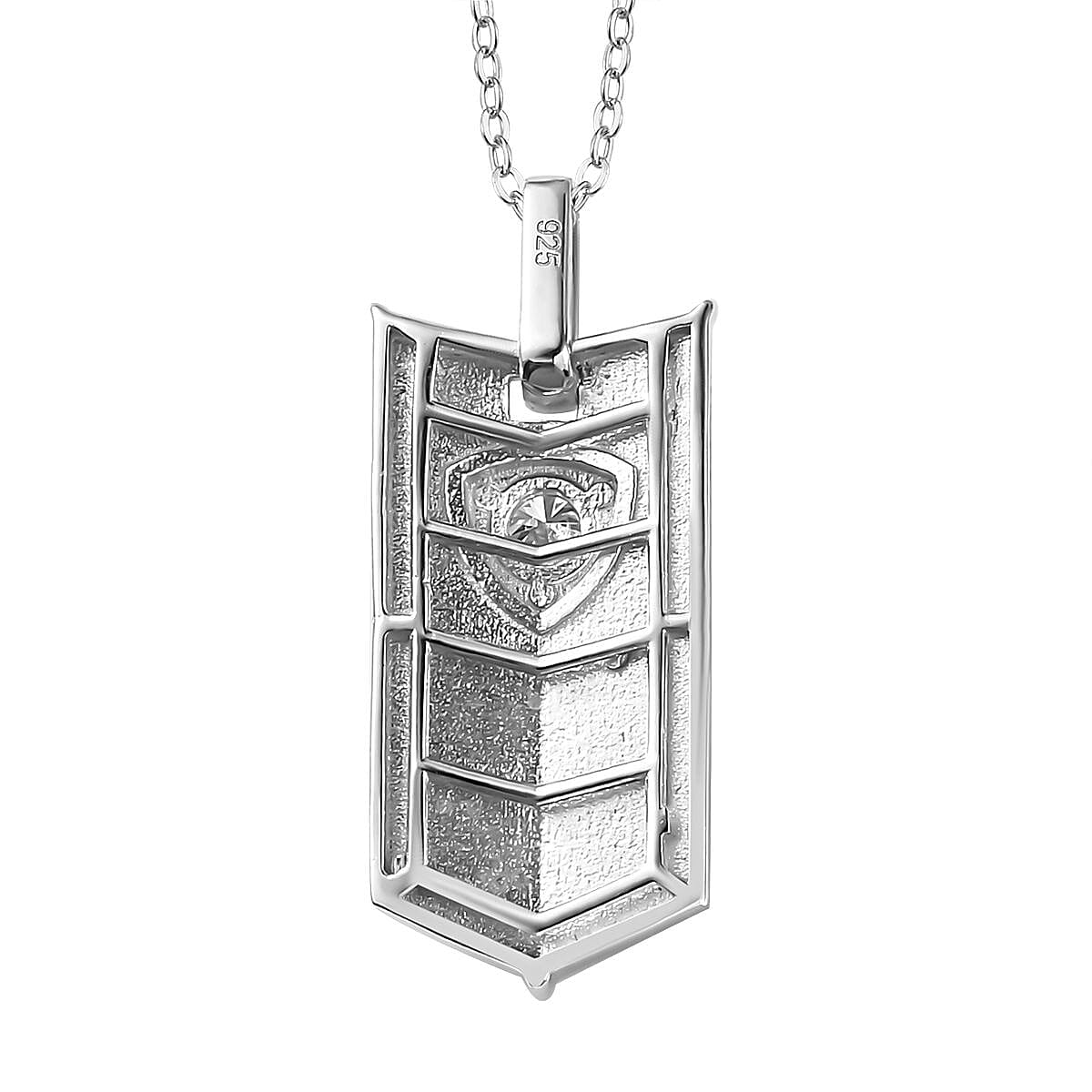 Moissanite Byzantine Shield Pendant with Chain (Size 20) in Platinum Overlay Sterling Silver