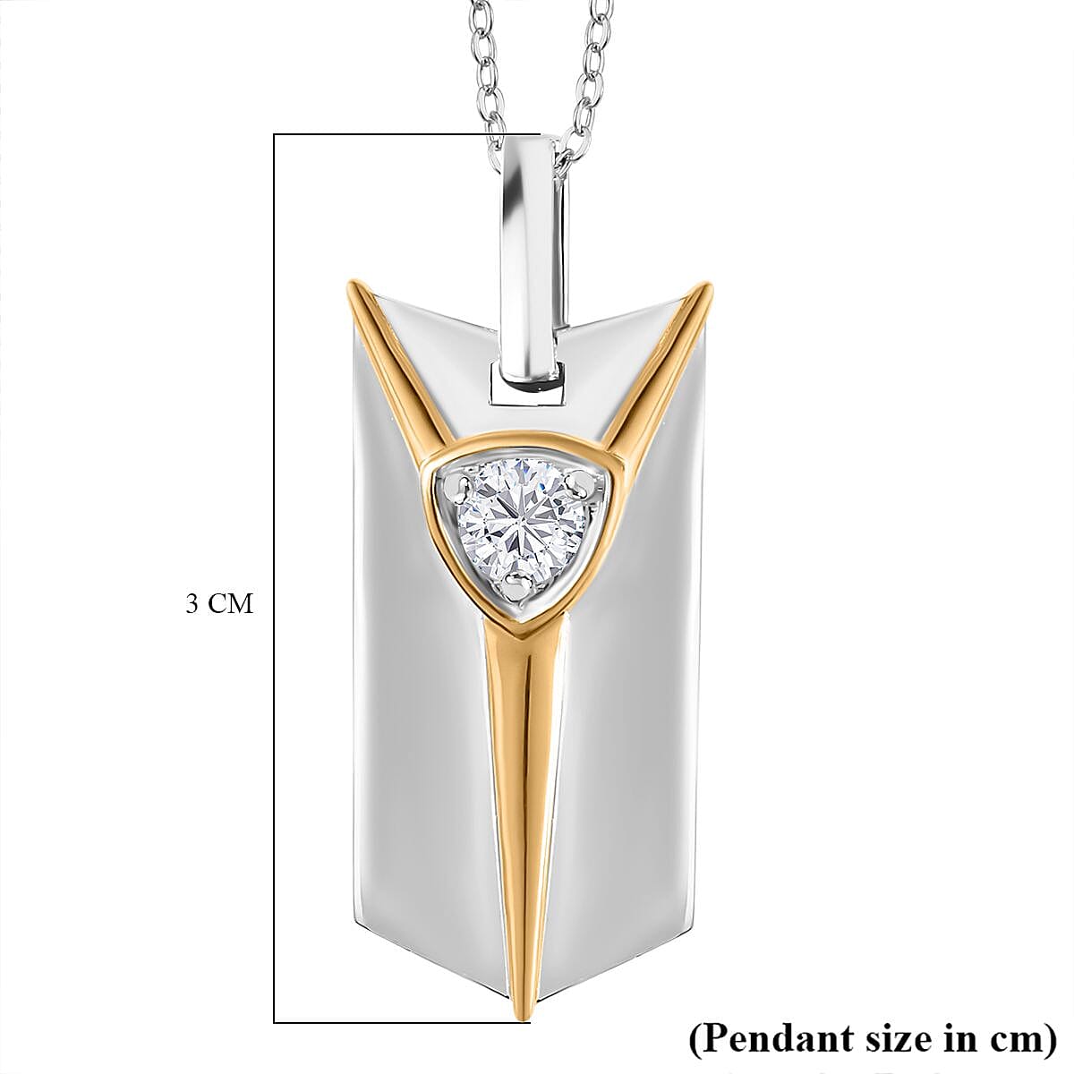 Moissanite Byzantine Shield Pendant with Chain (Size 20) in Platinum Overlay Sterling Silver