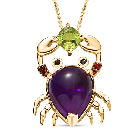 GP Trionfo Collection - Amethyst & Multi Gemstone Pendant with Chain (Size 20) in 18K Vermeil YG Plated Sterling Silver 6.24 Ct, Silver Wt. 7.27 Gms.