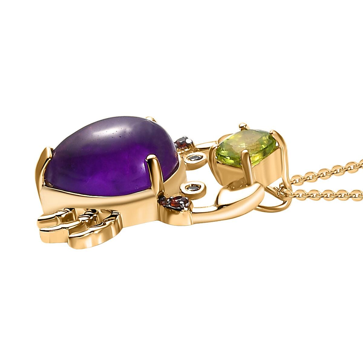 GP Trionfo Collection - Amethyst & Multi Gemstone Pendant with Chain (Size 20) in 18K Vermeil YG Plated Sterling Silver 6.24 Ct, Silver Wt. 7.27 Gms. GP Trionfo Collection - Amethyst & Multi Gemstone Pendant with Chain (Size 20) in 18K Vermeil YG Plated Sterling Silver 6.24 Ct, Silver Wt. 7.27 Gms.