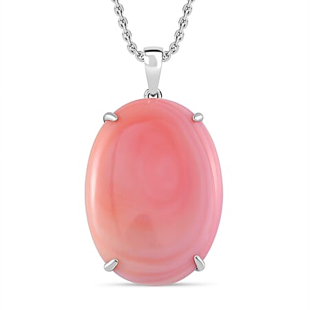 Pink Conch Shell Solitaire Pendant with Chain (Size 18) in Platinum and Rhodium Overlay Sterling Silver  Wt. 7.2 Gms  35.000  Ct.