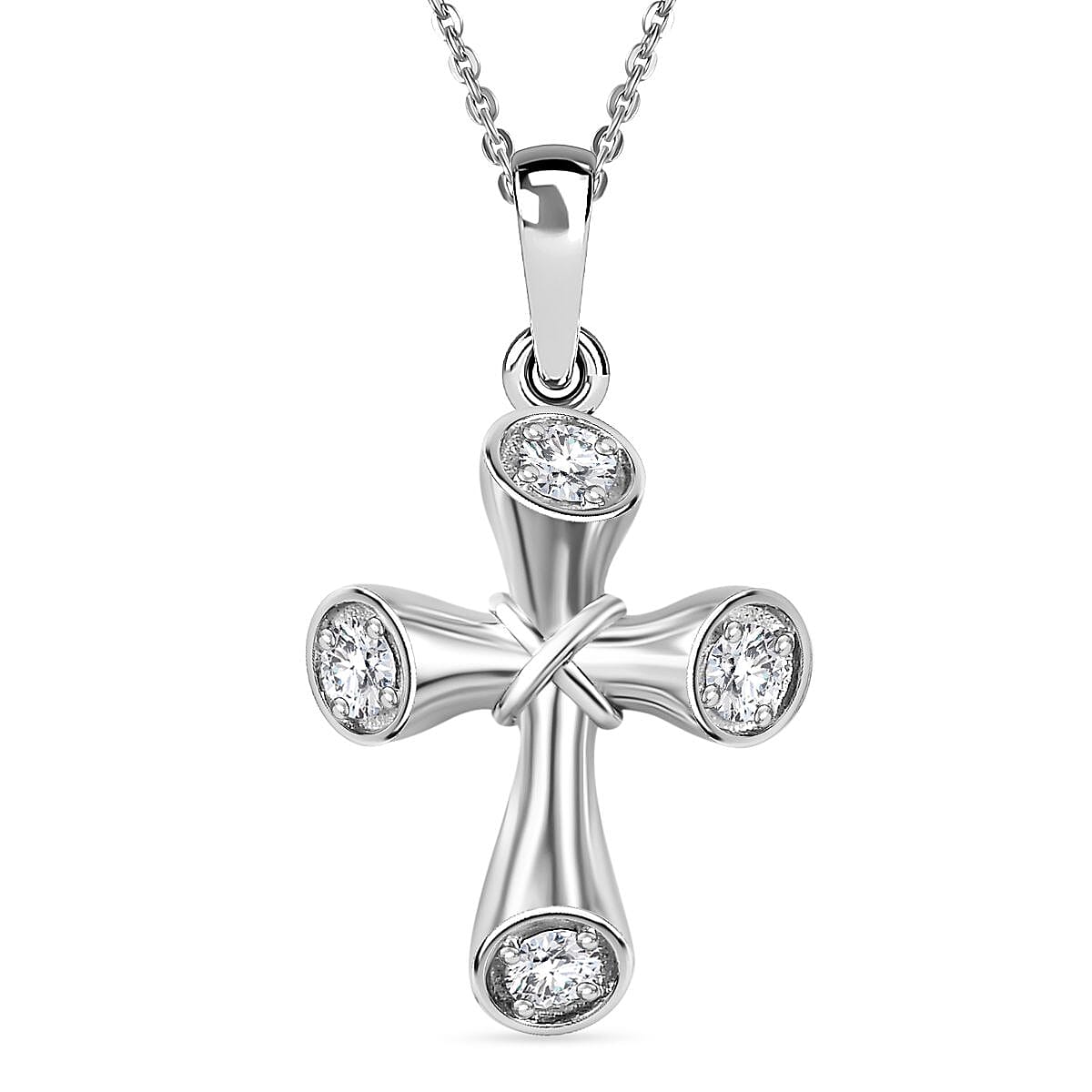 Moissanite Pendant with Chain (Size 20) in Rhodium Overlay Sterling Silver