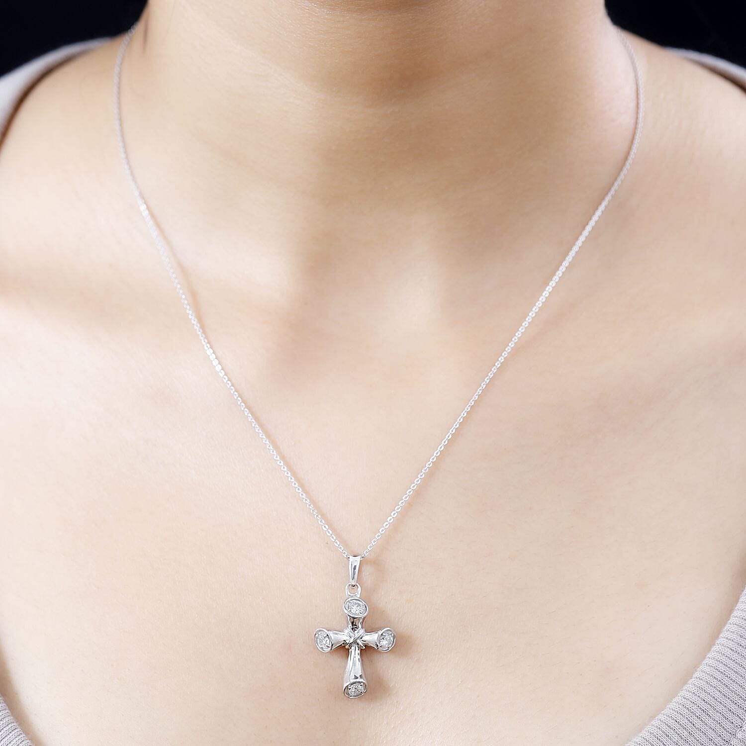 Moissanite Pendant with Chain (Size 20) in Rhodium Overlay Sterling Silver