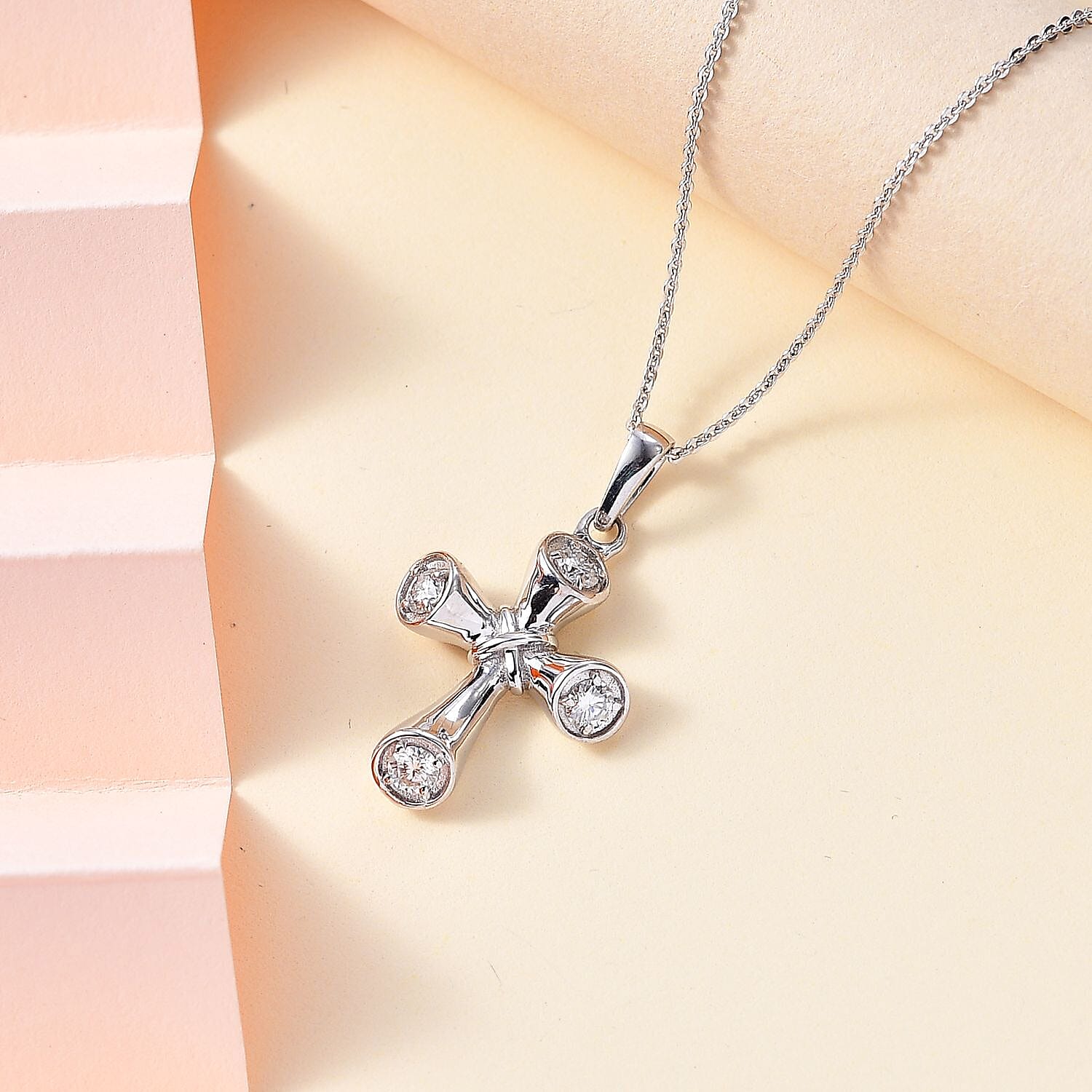 Moissanite Pendant with Chain (Size 20) in Rhodium Overlay Sterling Silver