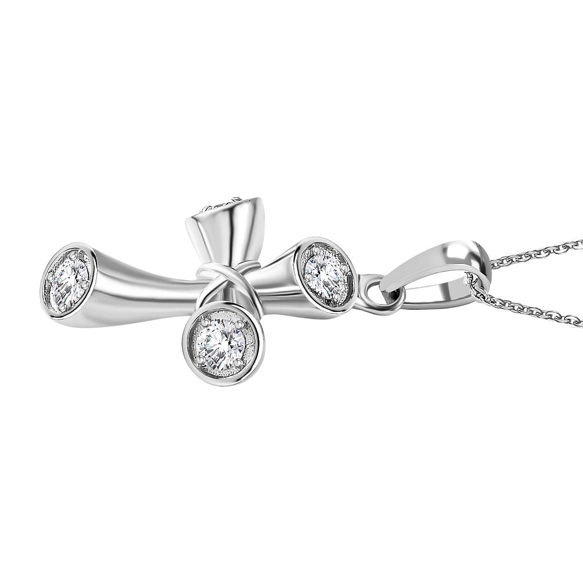 Moissanite Pendant with Chain (Size 20) in Rhodium Overlay Sterling Silver