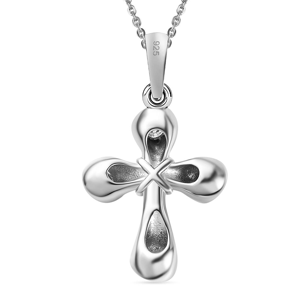 Moissanite Pendant with Chain (Size 20) in Rhodium Overlay Sterling Silver